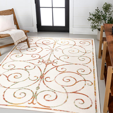 Danae Classic Cottage Filigree Scroll Reversible Machine-Washable Indoor/Outdoor Area Rug